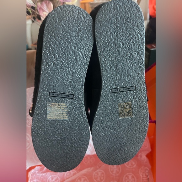 NEW Tory Burch Aberdeen Black Shearling Suede Bow Tie Slip On Slippers size 6 - Picture 11 of 13